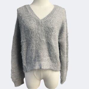 BELTAINE 100% Bloomingdale’s Fuzzy Crop Pullover Sweater in Soft‎ Grey NWT XS